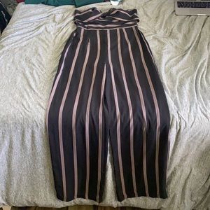 Black and pink strip jump suit